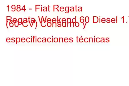 1984 - Fiat Regata
Regata Weekend 60 Diesel 1.7 (60 CV) Consumo y especificaciones técnicas