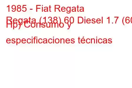 1985 - Fiat Regata
Regata (138) 60 Diesel 1.7 (60 Hp) Consumo y especificaciones técnicas