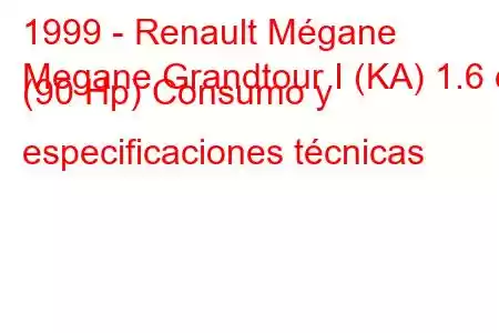 1999 - Renault Mégane
Megane Grandtour I (KA) 1.6 e (90 Hp) Consumo y especificaciones técnicas