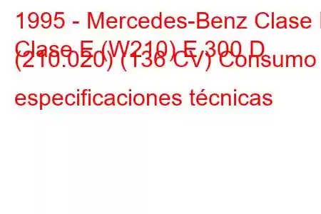 1995 - Mercedes-Benz Clase E
Clase E (W210) E 300 D (210.020) (136 CV) Consumo y especificaciones técnicas