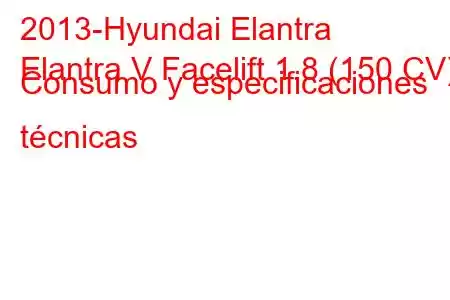 2013-Hyundai Elantra
Elantra V Facelift 1.8 (150 CV) Consumo y especificaciones técnicas