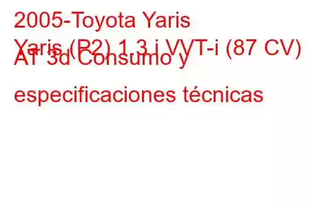 2005-Toyota Yaris
Yaris (P2) 1.3 i VVT-i (87 CV) AT 3d Consumo y especificaciones técnicas