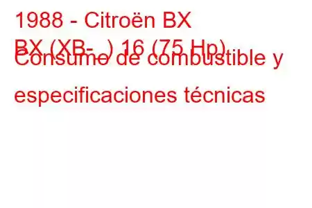 1988 - Citroën BX
BX (XB-_) 16 (75 Hp) Consumo de combustible y especificaciones técnicas