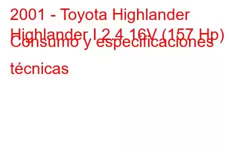 2001 - Toyota Highlander
Highlander I 2.4 16V (157 Hp) Consumo y especificaciones técnicas