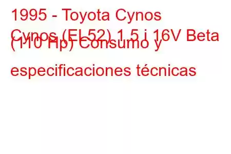 1995 - Toyota Cynos
Cynos (EL52) 1.5 i 16V Beta (110 Hp) Consumo y especificaciones técnicas