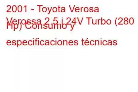 2001 - Toyota Verosa
Verossa 2.5 i 24V Turbo (280 Hp) Consumo y especificaciones técnicas