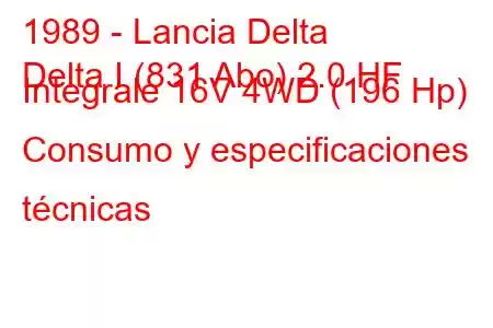 1989 - Lancia Delta
Delta I (831 Abo) 2.0 HF Integrale 16V 4WD (196 Hp) Consumo y especificaciones técnicas