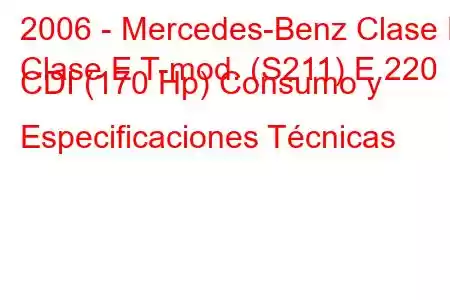 2006 - Mercedes-Benz Clase E
Clase E T-mod. (S211) E 220 CDI (170 Hp) Consumo y Especificaciones Técnicas