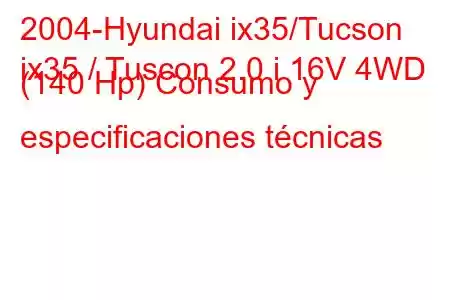 2004-Hyundai ix35/Tucson
ix35 / Tuscon 2.0 i 16V 4WD (140 Hp) Consumo y especificaciones técnicas