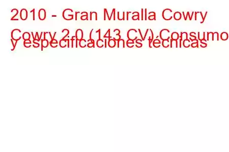 2010 - Gran Muralla Cowry
Cowry 2.0 (143 CV) Consumo y especificaciones técnicas