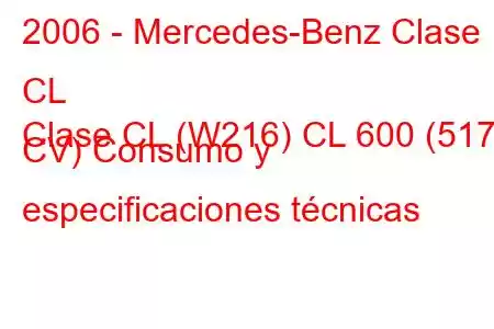 2006 - Mercedes-Benz Clase CL
Clase CL (W216) CL 600 (517 CV) Consumo y especificaciones técnicas