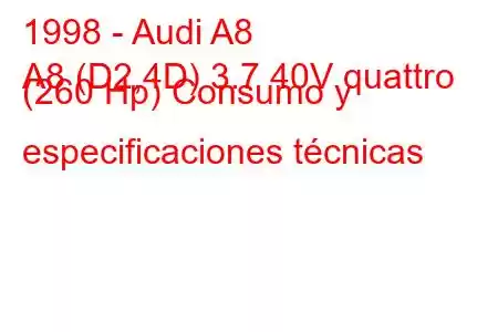 1998 - Audi A8
A8 (D2,4D) 3.7 40V quattro (260 Hp) Consumo y especificaciones técnicas