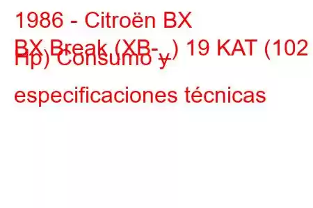 1986 - Citroën BX
BX Break (XB-_) 19 KAT (102 Hp) Consumo y especificaciones técnicas