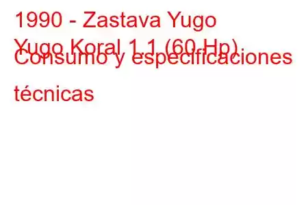 1990 - Zastava Yugo
Yugo Koral 1.1 (60 Hp) Consumo y especificaciones técnicas