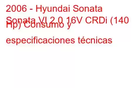 2006 - Hyundai Sonata
Sonata VI 2.0 16V CRDi (140 Hp) Consumo y especificaciones técnicas