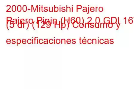 2000-Mitsubishi Pajero
Pajero Pinin (H60) 2.0 GDI 16V (5 dr) (129 Hp) Consumo y especificaciones técnicas