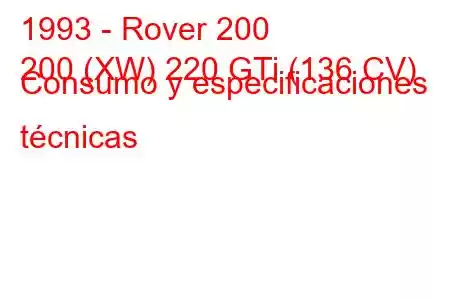 1993 - Rover 200
200 (XW) 220 GTi (136 CV) Consumo y especificaciones técnicas