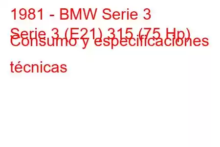 1981 - BMW Serie 3
Serie 3 (E21) 315 (75 Hp) Consumo y especificaciones técnicas