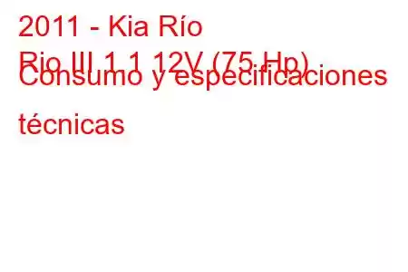 2011 - Kia Río
Rio III 1.1 12V (75 Hp) Consumo y especificaciones técnicas