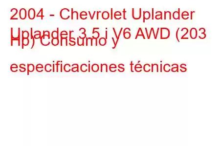 2004 - Chevrolet Uplander
Uplander 3.5 i V6 AWD (203 Hp) Consumo y especificaciones técnicas