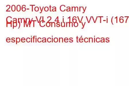 2006-Toyota Camry
Camry VI 2.4 i 16V VVT-i (167 Hp) MT Consumo y especificaciones técnicas