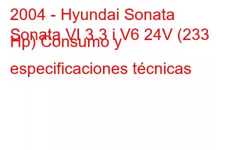 2004 - Hyundai Sonata
Sonata VI 3.3 i V6 24V (233 Hp) Consumo y especificaciones técnicas