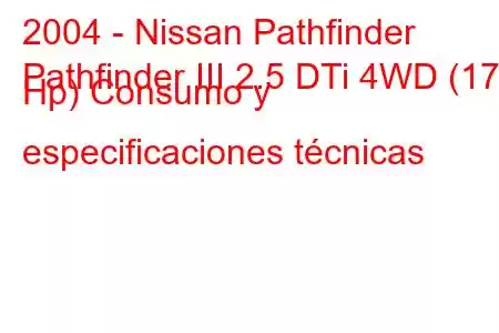 2004 - Nissan Pathfinder
Pathfinder III 2.5 DTi 4WD (174 Hp) Consumo y especificaciones técnicas