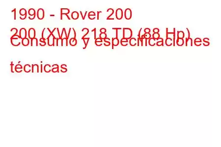 1990 - Rover 200
200 (XW) 218 ​​TD (88 Hp) Consumo y especificaciones técnicas