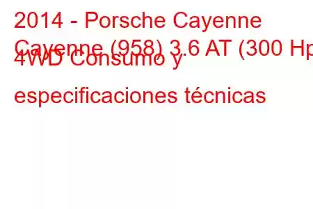 2014 - Porsche Cayenne
Cayenne (958) 3.6 AT (300 Hp) 4WD Consumo y especificaciones técnicas