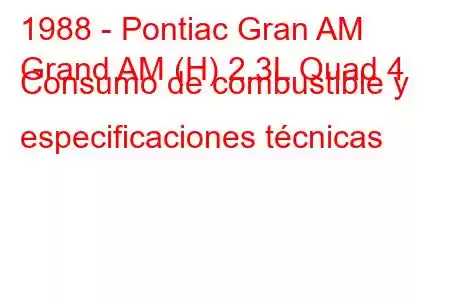 1988 - Pontiac Gran AM
Grand AM (H) 2.3L Quad 4 Consumo de combustible y especificaciones técnicas