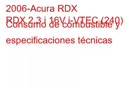 2006-Acura RDX
RDX 2.3 i 16V i-VTEC (240) Consumo de combustible y especificaciones técnicas