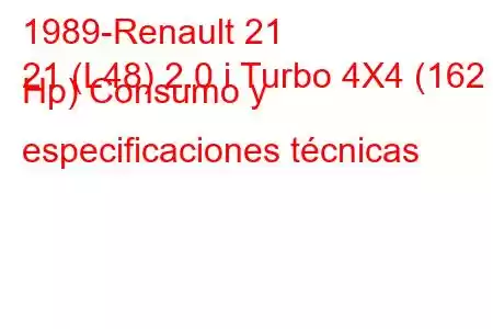 1989-Renault 21
21 (L48) 2.0 i Turbo 4X4 (162 Hp) Consumo y especificaciones técnicas