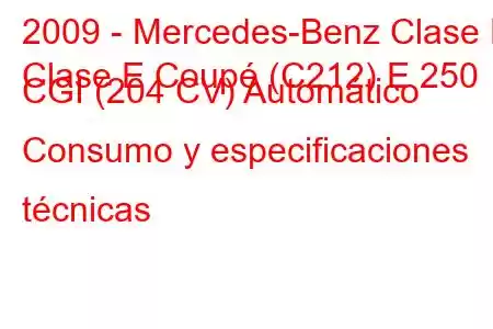 2009 - Mercedes-Benz Clase E
Clase E Coupé (C212) E 250 CGI (204 CV) Automático Consumo y especificaciones técnicas