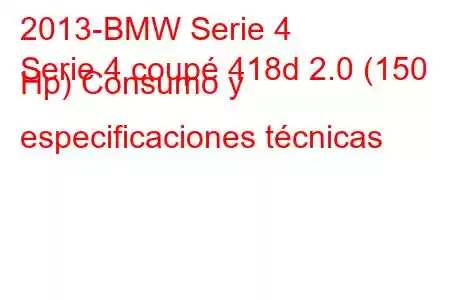 2013-BMW Serie 4
Serie 4 coupé 418d 2.0 (150 Hp) Consumo y especificaciones técnicas