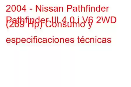 2004 - Nissan Pathfinder
Pathfinder III 4.0 i V6 2WD (269 Hp) Consumo y especificaciones técnicas