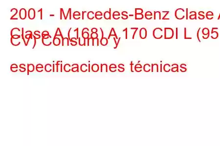 2001 - Mercedes-Benz Clase A
Clase A (168) A 170 CDI L (95 CV) Consumo y especificaciones técnicas