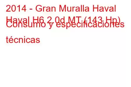 2014 - Gran Muralla Haval
Haval H6 2.0d MT (143 Hp) Consumo y especificaciones técnicas