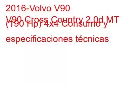 2016-Volvo V90
V90 Cross Country 2.0d MT (190 Hp) 4x4 Consumo y especificaciones técnicas