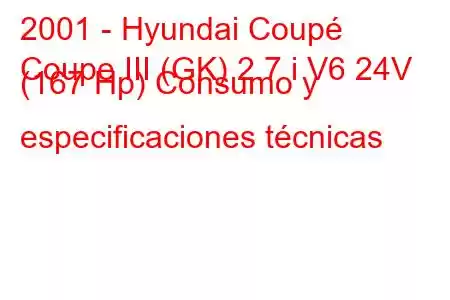 2001 - Hyundai Coupé
Coupe III (GK) 2.7 i V6 24V (167 Hp) Consumo y especificaciones técnicas