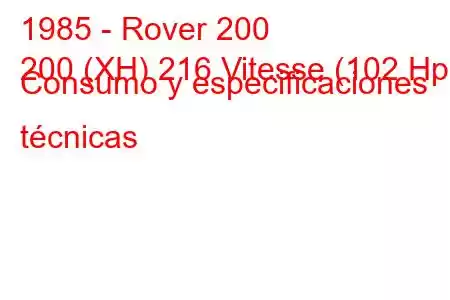 1985 - Rover 200
200 (XH) 216 Vitesse (102 Hp) Consumo y especificaciones técnicas