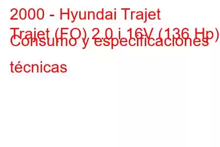 2000 - Hyundai Trajet
Trajet (FO) 2.0 i 16V (136 Hp) Consumo y especificaciones técnicas