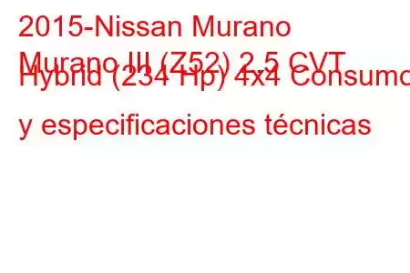 2015-Nissan Murano
Murano III (Z52) 2.5 CVT Hybrid (234 Hp) 4x4 Consumo y especificaciones técnicas