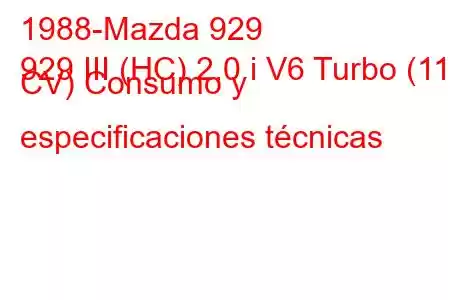 1988-Mazda 929
929 III (HC) 2.0 i V6 Turbo (110 CV) Consumo y especificaciones técnicas