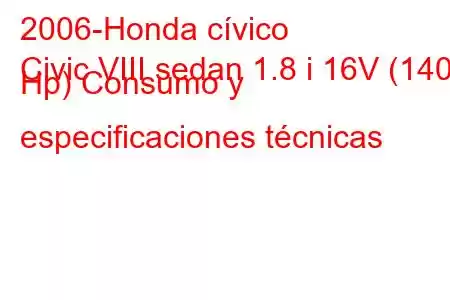 2006-Honda cívico
Civic VIII sedan 1.8 i 16V (140 Hp) Consumo y especificaciones técnicas