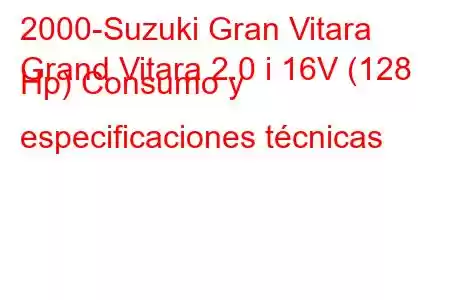 2000-Suzuki Gran Vitara
Grand Vitara 2.0 i 16V (128 Hp) Consumo y especificaciones técnicas