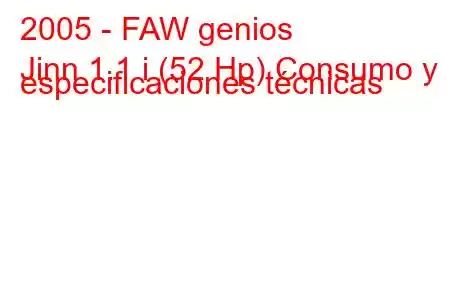 2005 - FAW genios
Jinn 1.1 i (52 Hp) Consumo y especificaciones técnicas