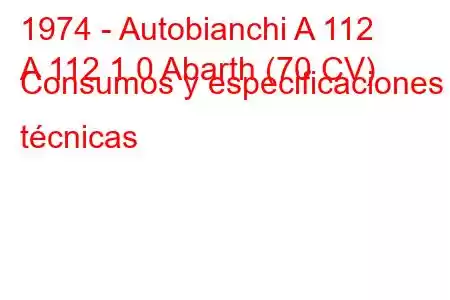 1974 - Autobianchi A 112
A 112 1.0 Abarth (70 CV) Consumos y especificaciones técnicas