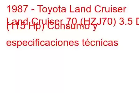 1987 - Toyota Land Cruiser
Land Cruiser 70 (HZJ70) 3.5 D (115 Hp) Consumo y especificaciones técnicas