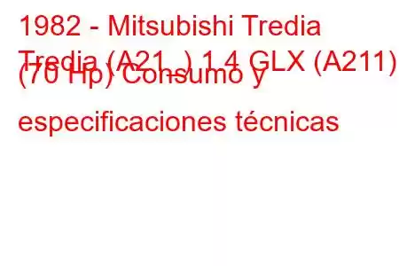 1982 - Mitsubishi Tredia
Tredia (A21_) 1.4 GLX (A211) (70 Hp) Consumo y especificaciones técnicas