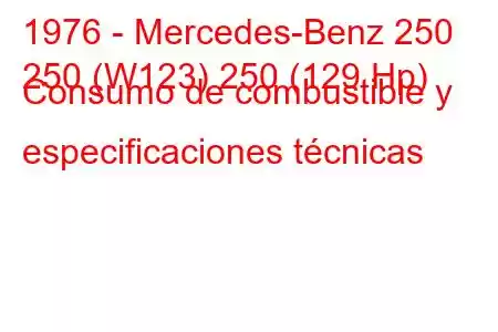 1976 - Mercedes-Benz 250
250 (W123) 250 (129 Hp) Consumo de combustible y especificaciones técnicas